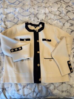 Express Cream Jacket with Black Trim and Gold Buttons